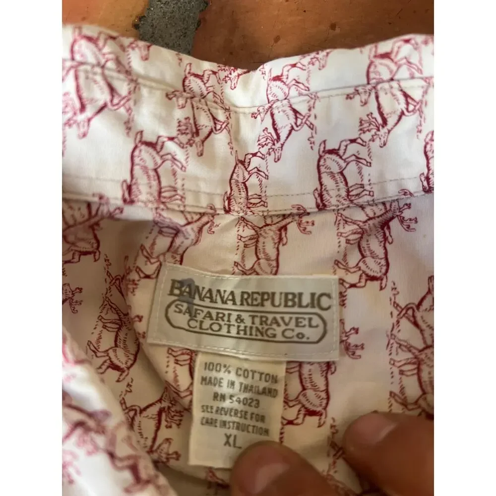Banana Republic Safari & Travel Mens Xl Long Sleeve Button Down Shirt Deer Elk